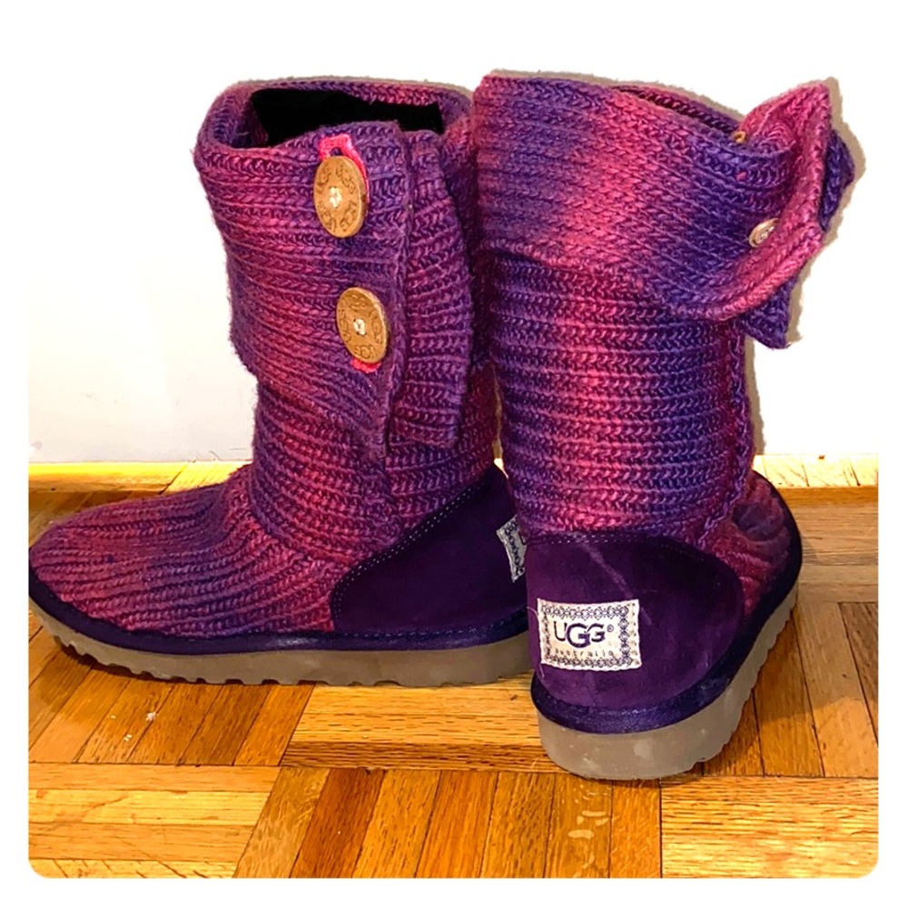 Knitted purple and pink UGG boots